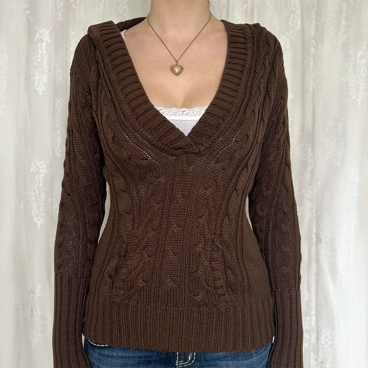 

Европейский и американский однотонный жилет с длинными рукавами, свитер, шерстяная женская одежда, осень-зима 2025 г.