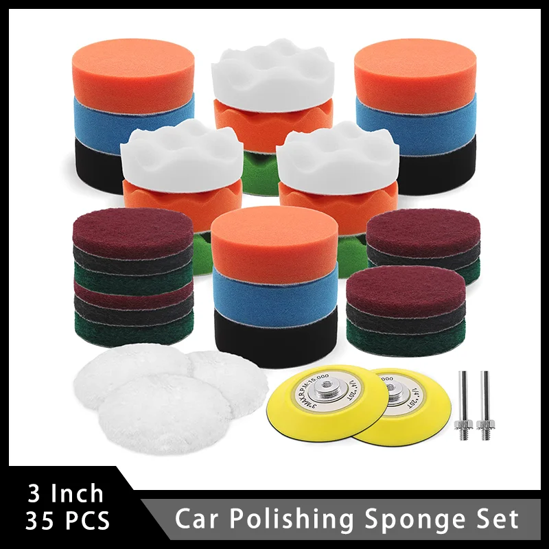 

3-дюймовый набор губок для полировки автомобиля 80 мм, 35 шт. с шерстяной полировальной пластиной для удаления воска и удобной полировки