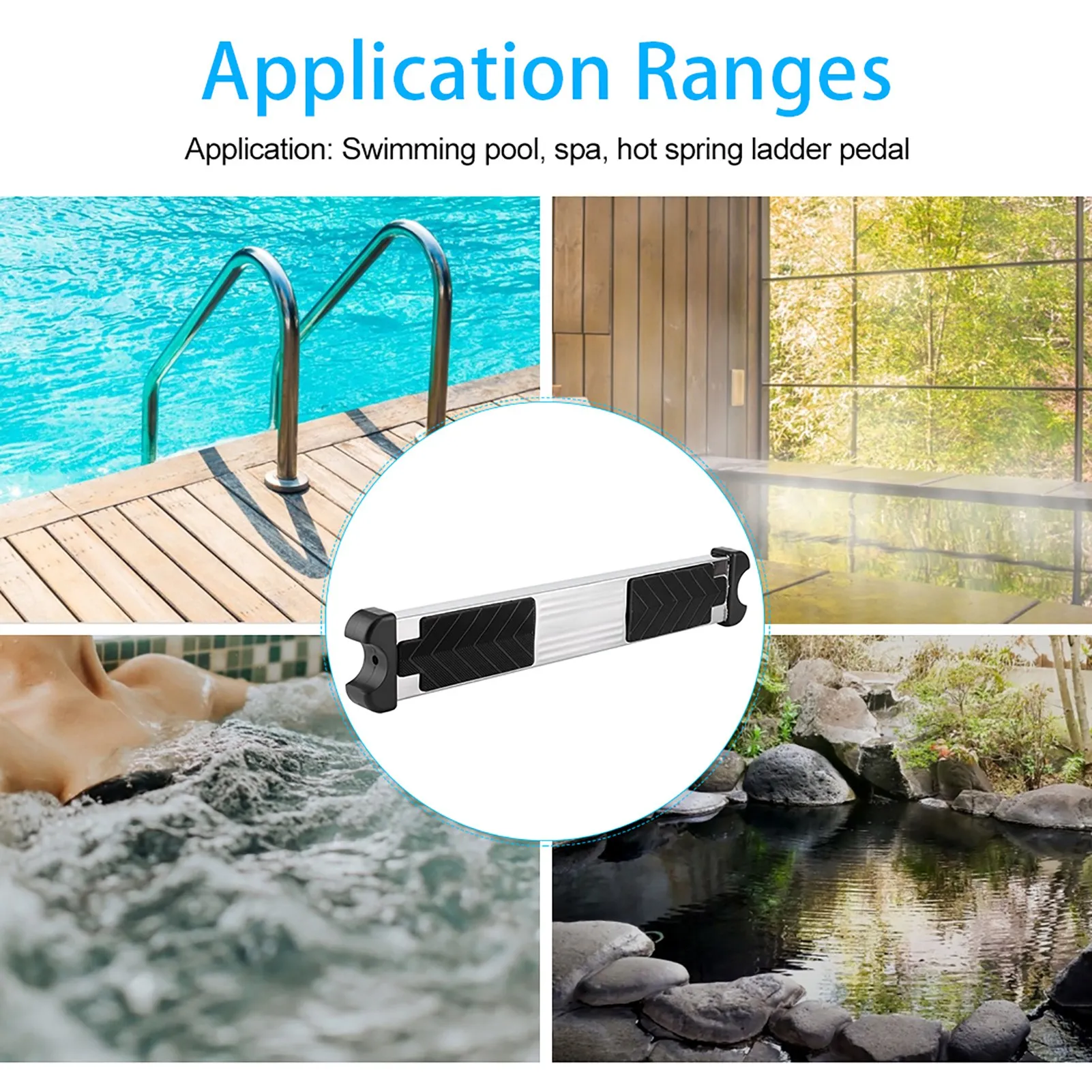 Pedal Replacement Swimming Pool Supplies 304 Stainless Steel Thickened Ladder Pedal with Non Slip Rubber Pad for Hot Spring Pool