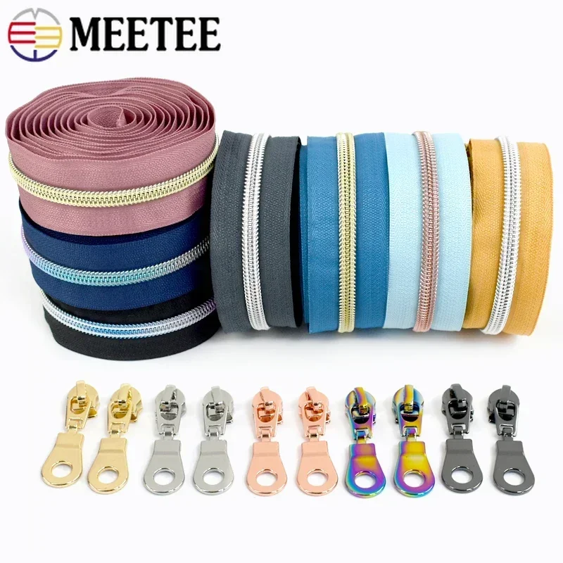 

1/2/3M Meetee 5# Nylon Zippers By The Meter Garment Bag Sewing Zipper Puller Zips Coil Closure Pocket Zip Slider RepairAccessory