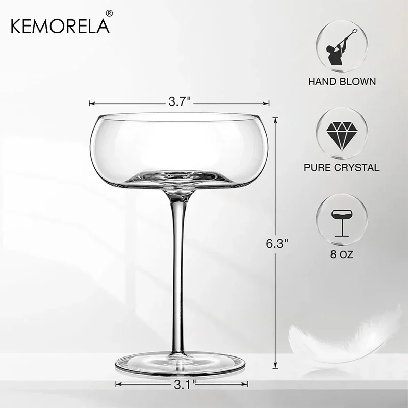 12PCS 250ML Martini Glasses Crystal Coupe Glasses Cocktail Glasses Hand-Blown Champagne Glassware Set for Bar Party Perfect Gift