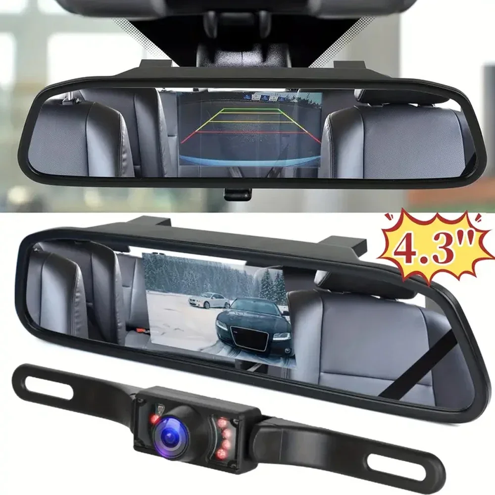 4.3inch Car Mirror Monitor Backup Rear View Parking Reverse Camera Waterproof