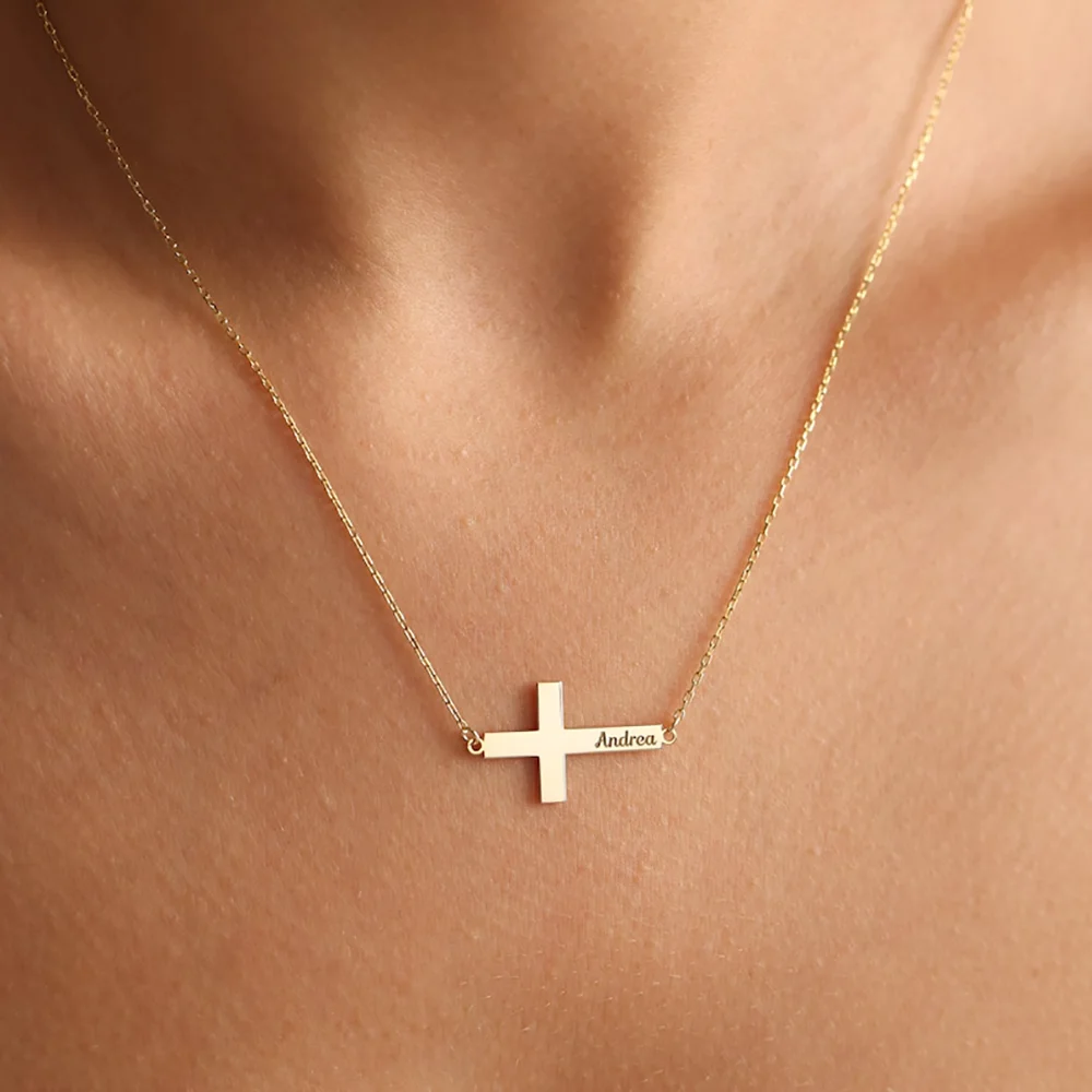 Customized Cross Type Letter Necklace, Engraved Name Letter Necklace, Personalized Name Necklace, Surprise Gift For Elders.