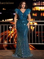 Lucyinlove Plus Size Elegant Black Evening Dresses For Women Luxury Long Mermaid Formal Sequins Wedding Party Cocktail Gowns