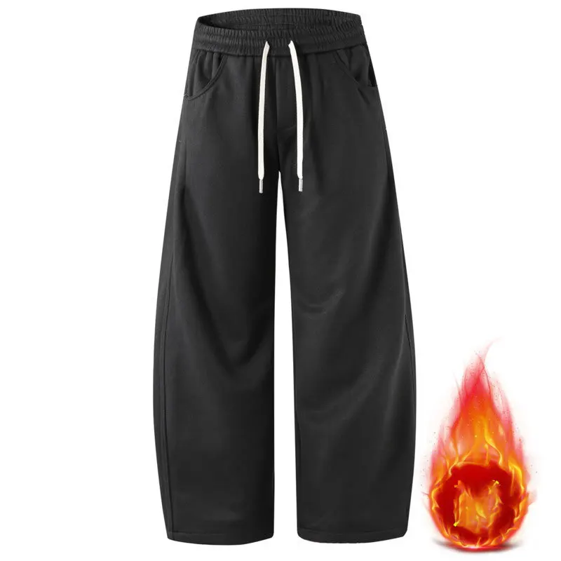 

Осенне-зимние модные универсальные плюшевые толстые повседневные брюки для мужчин, американский стиль, свободные, простые, широкие брюки