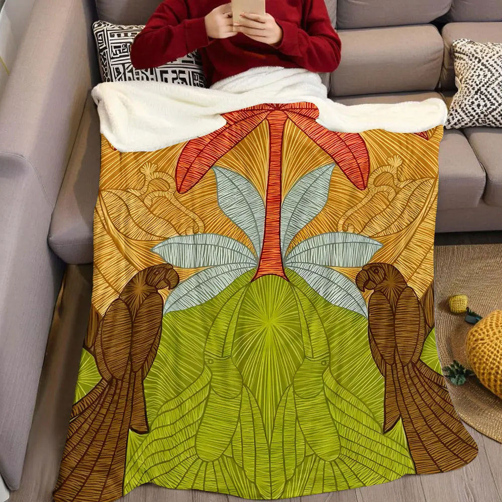 Tropical Palm Parrot Art Flannel Blanket Warm Soft Halloween Christmas Decorative Couch Warm Cozy All-Season Gift