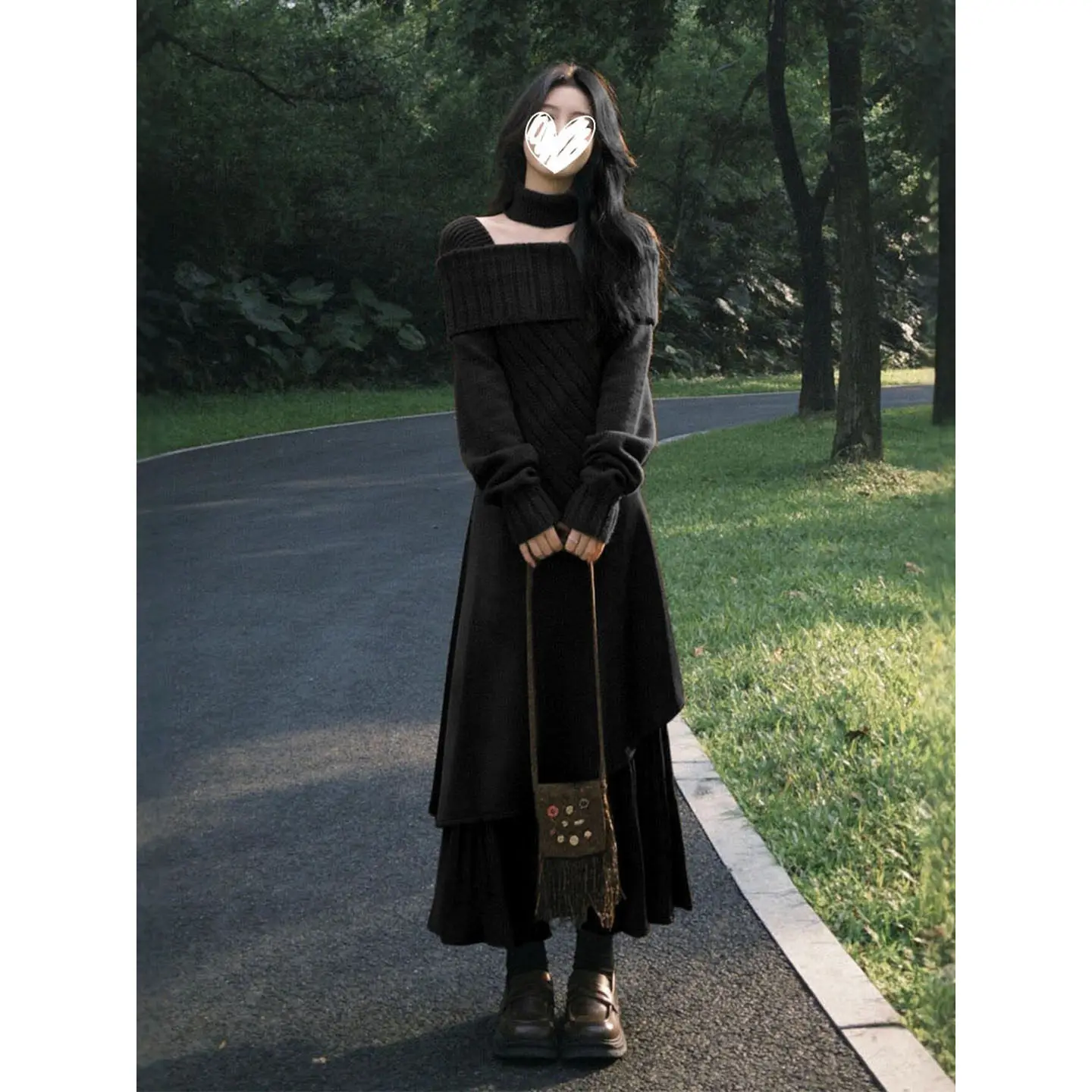 Harajuku Vintage Knitted 2 Piece Skirt Set Women Spring Square Neck Asymmetric Sweater Patchwork A-line Skirt Mori Girl Outfits
