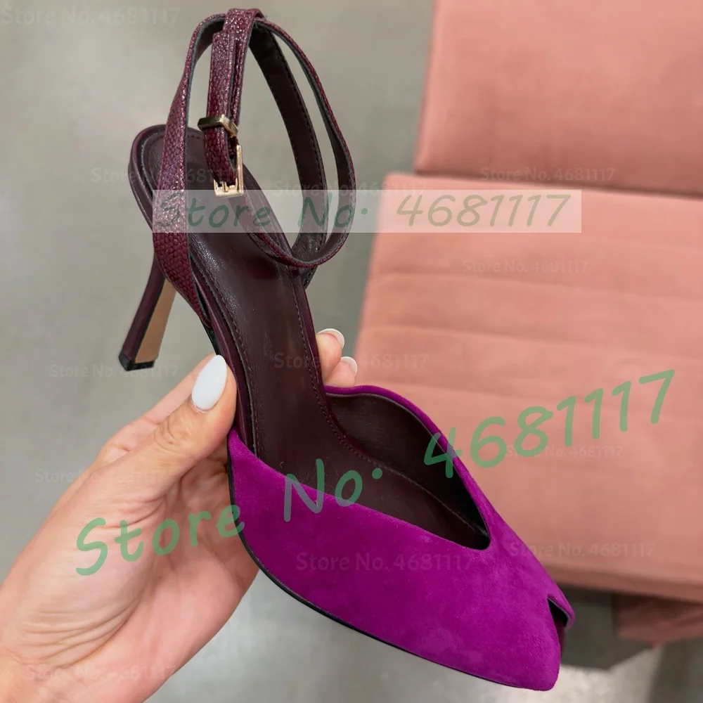 Purple Peep Toe High Heels Sandals Women Luxury Suede V Shaped Upper Elegant Shoes Female Sexy Ankle Strap Autumn Dress Sandals