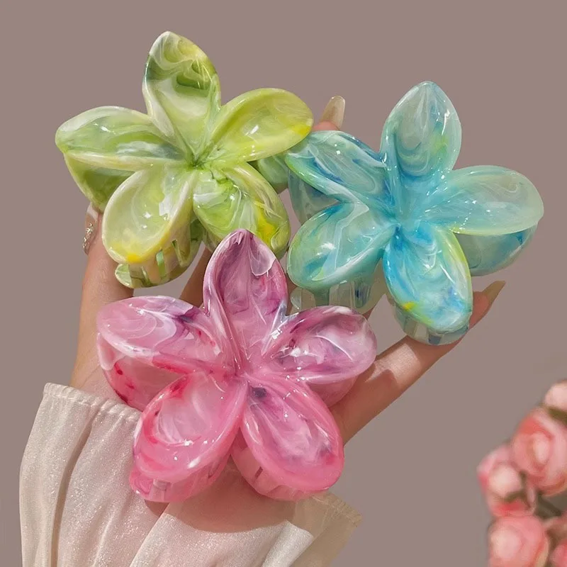 

1/3Pcs Hawaiian Gradient Flower Hair Claw Clip for Women Girl Fashion Plastic Non Slip Hold Hairpin Barrette Hair Accessories