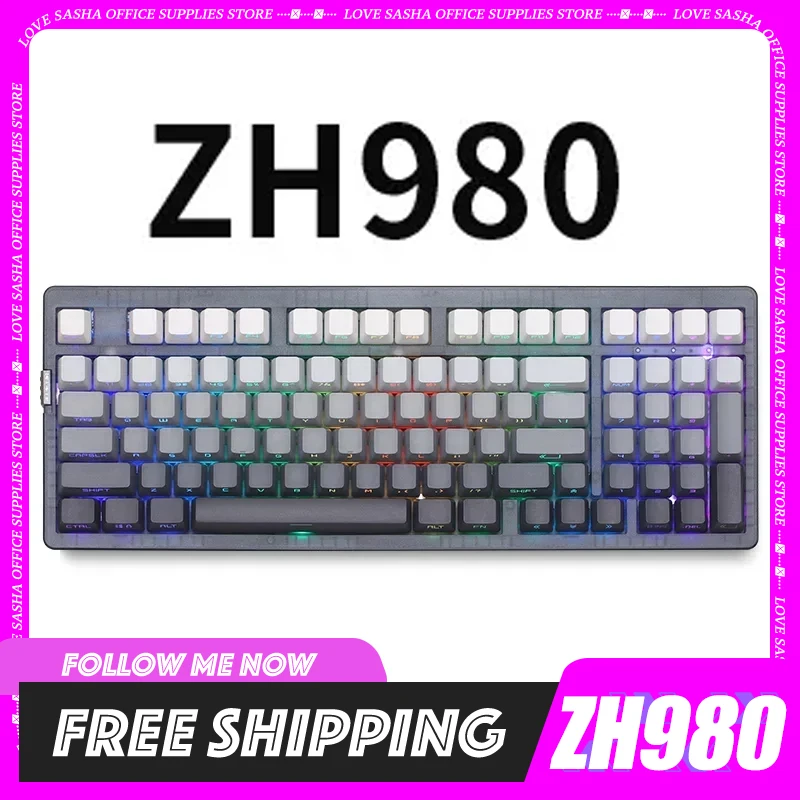 

Zh980 Side Printed Keyboard 97key Customize Rgb Pbt Three-Mode 2.4g Wireless Gasket Keyboard Hot Swap Usb For Win/Mac Computer