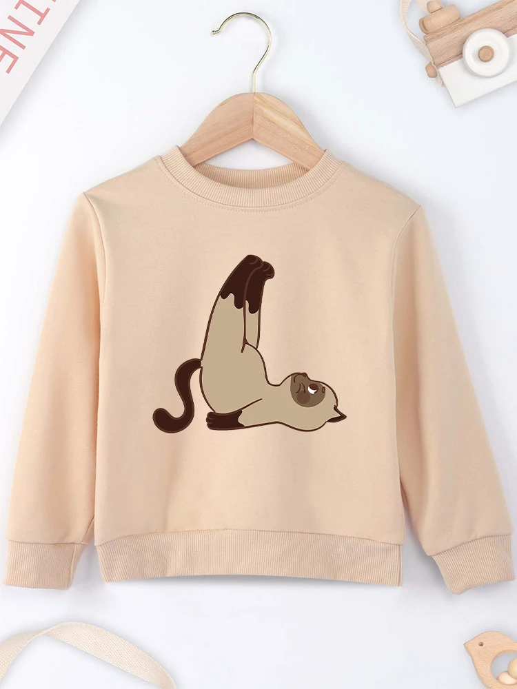 

High Quality Children Clothes Boy and Girl Sweatshirt Fun Cute Siamese Cat Print Cartoon Animal Hoodie Fashion Trend Streetwear