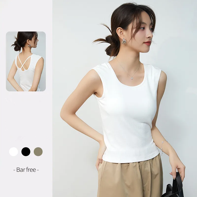 One Piece Pajamas Chest Pad Home Clothes Women Bottoming Vest Outer Wear Cotton Sleeveless Base Shirt For Summer Sleep Tops image 2