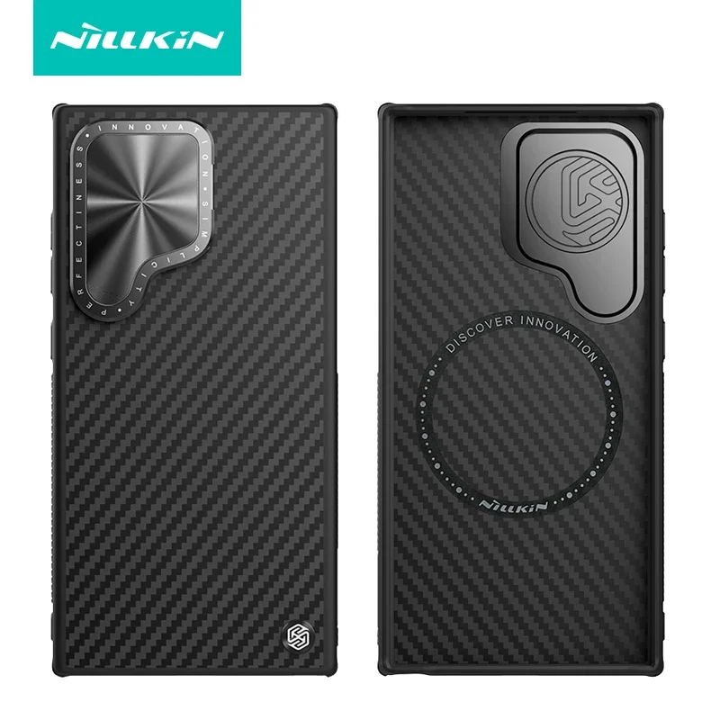 For Samsung Galaxy S24 Ultra Case Nillkin CarboProp Aramid Fiber Magnetic Kevlar Aluminium Alloy Camera Lens Stand Cover