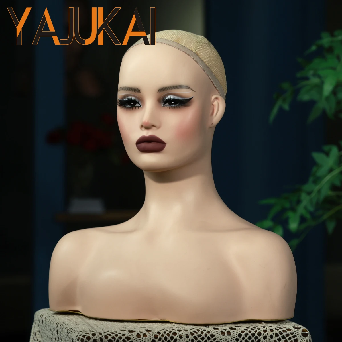 

Square Face Glam Mannequin Head For Wig Realistic Looking Skin And Eyes Manikin Head With Shoulders For Hat Jewelry Displaying
