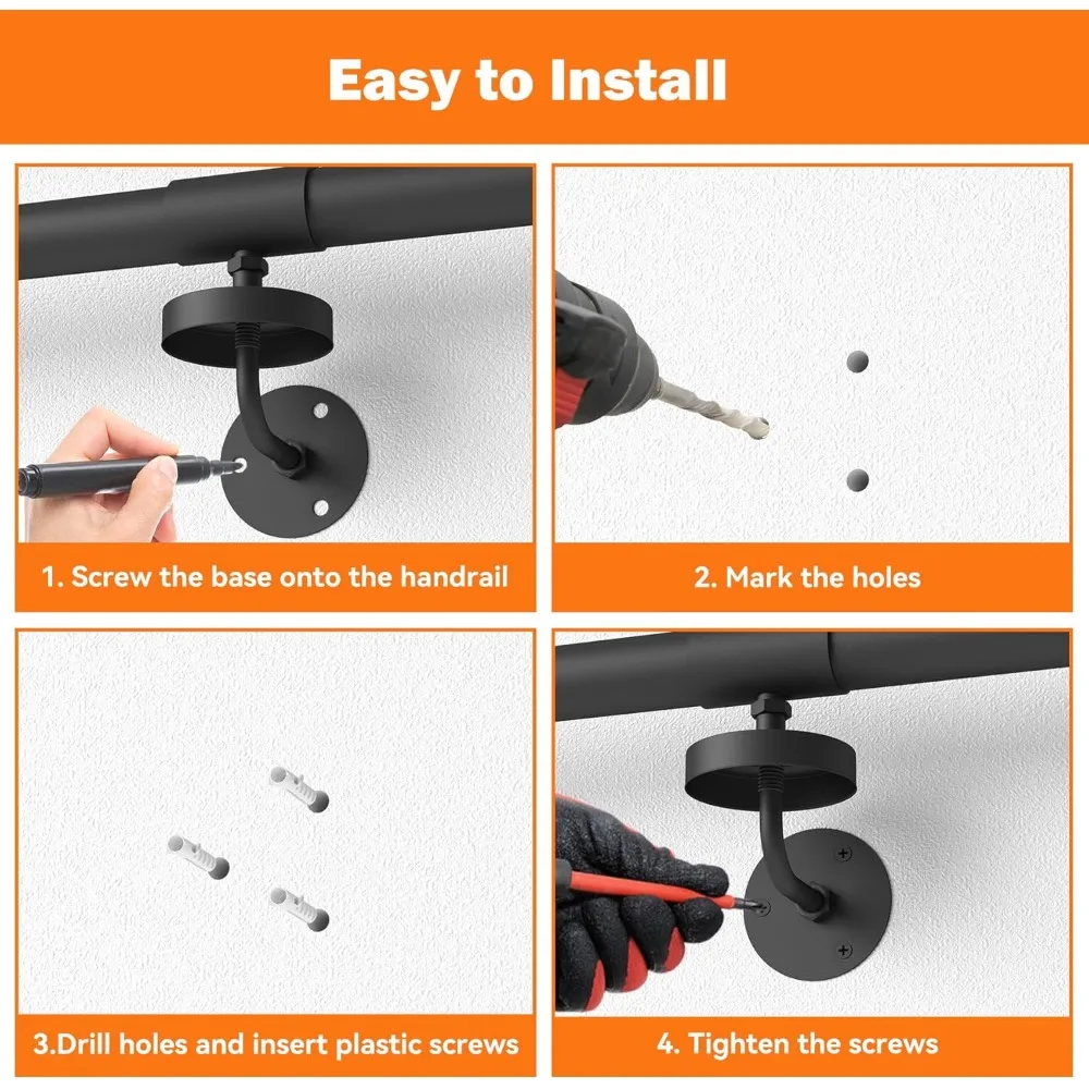 درابزين درج معدني صناعي، درابزين أنبوبي دائري للخطوات الداخلية والخارجية، دعم مثبت على الحائط للدرج، مناسب