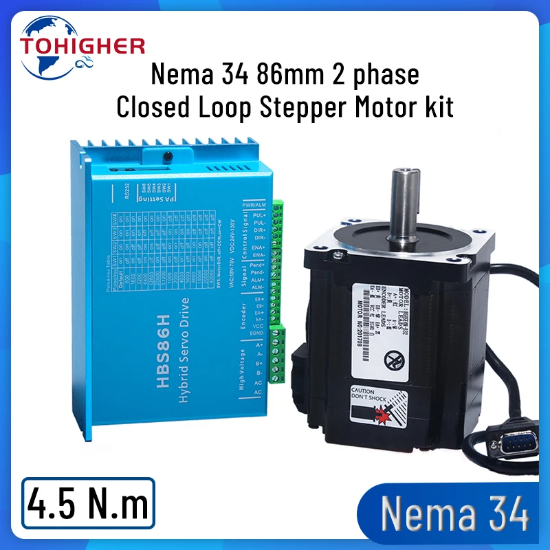 

Nema34 Kit 86mm Closed Loop Stepper Motor 14mm shaft 2 Phase 4.5Nm 6A DSP Hybrid Driver for Engraving machine