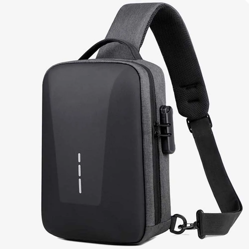 EVA Material Hard Shell Sling Pouch Combination Lock External Power Port Anti Theft Chest Bag Multi Layer Slot Reflective Strip