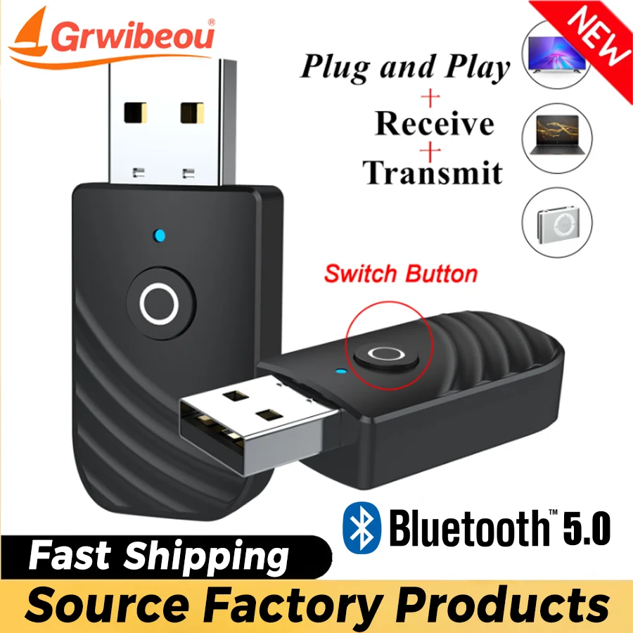 

Wireless USB Bluetooth 5.0 Adapter BT 3 in 1 Bluetooth Receiver Transmitter with 3.5MM Audio Cable for Car TV PC Computer Stereo