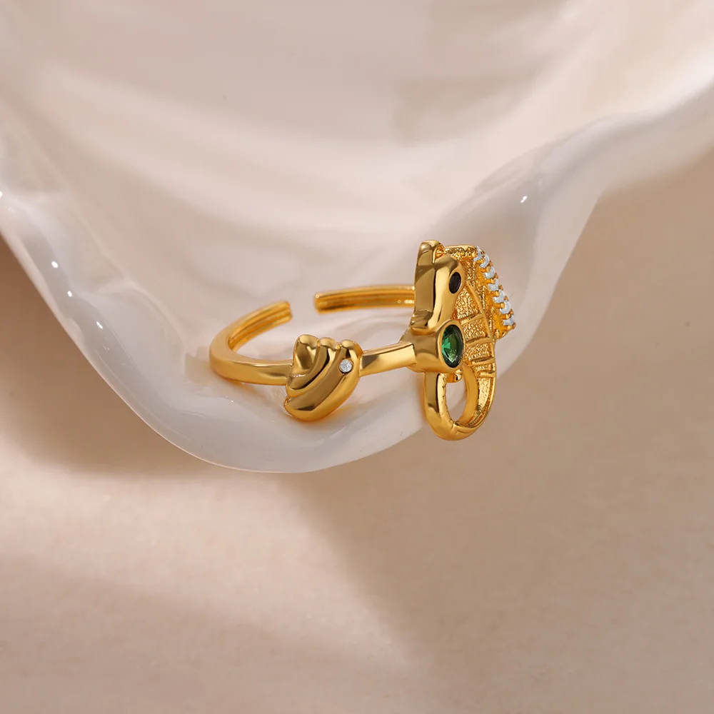 Mini Zircon Wave Seahorse Rings for Women Gold Color Open Adjustable Finger Ring Aesthetic Wedding Jewelry Gift anillos mujer image 3