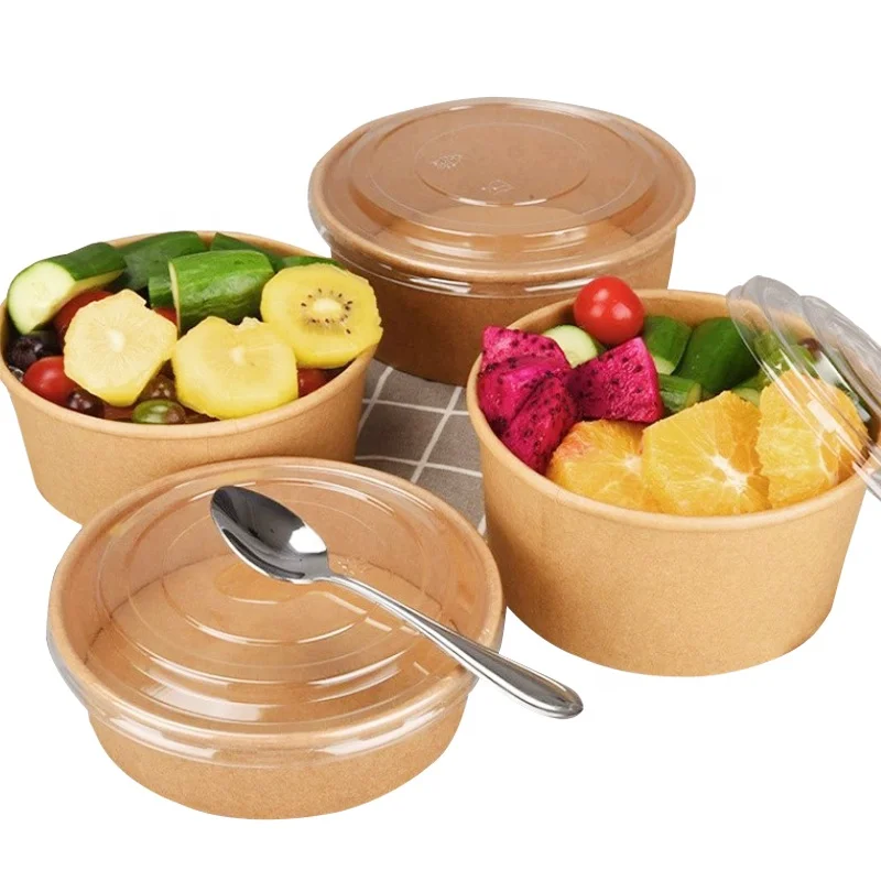 10 00piece.Custom.Eco-friendly Disposable Kraft Paper Salad Fruit Soup Paper Bowl Food Packing Containers With Lid