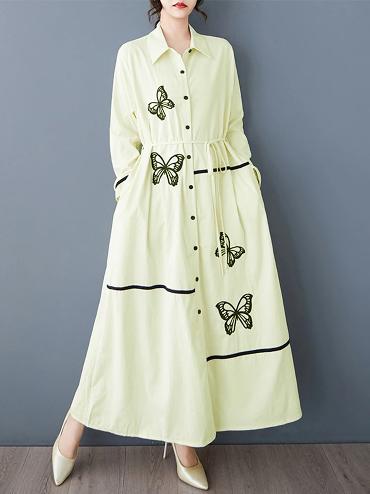 XITAO 刺繍シングルブレストラペルドレスカジュアル新着痩身ファッションフルスリーブ A ライン春の女性のドレス GYX1514