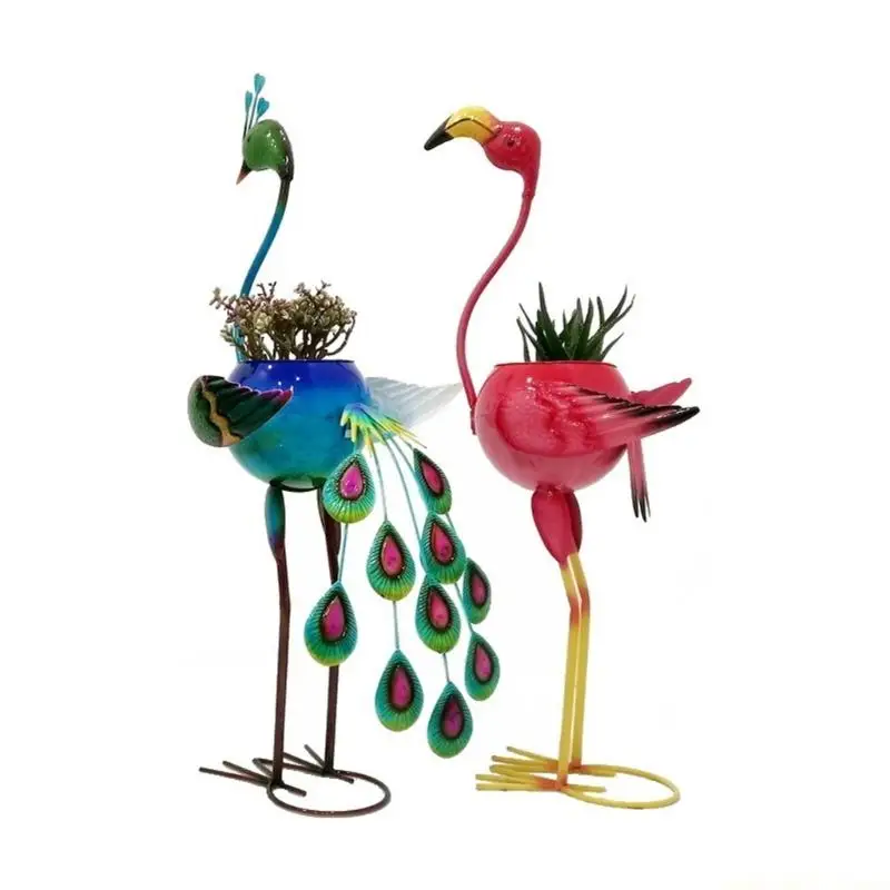 QX2E Metal Planter Flamingo Gift for Women Outdoor Planter Flamingo Decors Garden Statue for Porch Garden Yard Ornaments