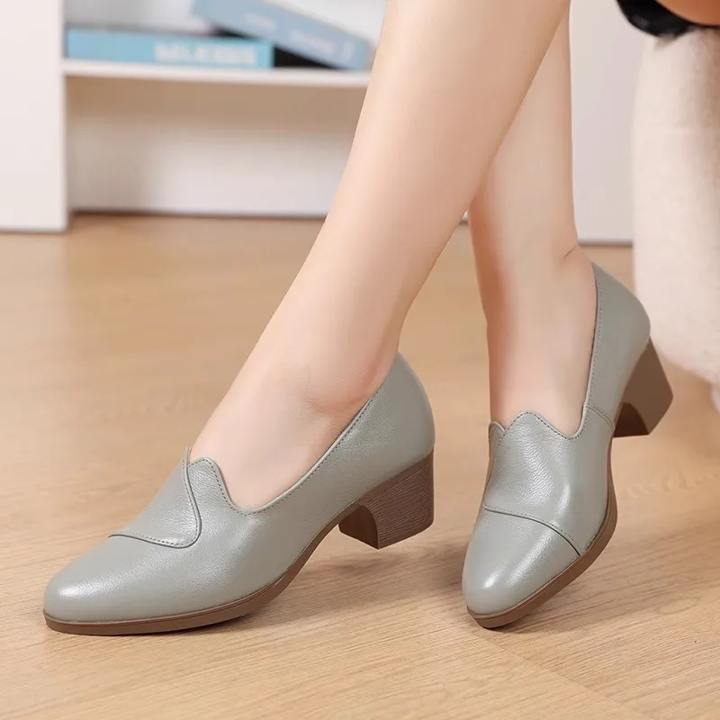 

GKTINOO туфли-лодочки, женские лоферы без шнуровки из натуральной коровьей кожи с острым носком, женская обувь на среднем каблуке, женская рабочая обувь ручной работы