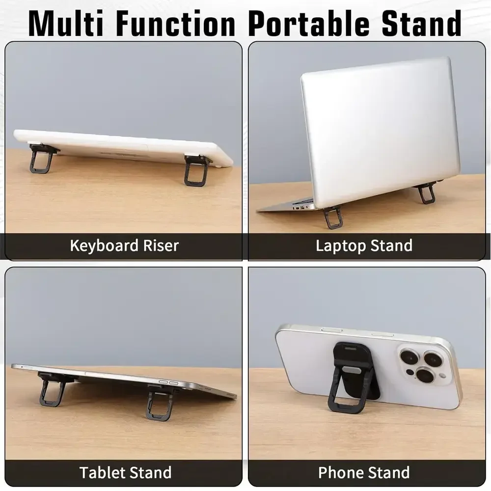 

2pcs Large Zinc Alloy Foldable Laptop Stand, Portable Keyboard Riser with 2 Adjustable Angles, Invisible Self-Adhesive Design