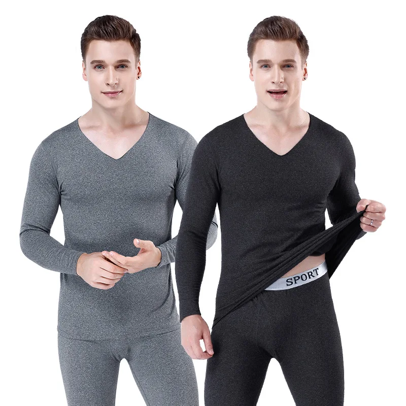 Large Size Men Non-marking Padded Thermal Underwear Set Bottoming Autumn Clothes and Trousers Light Warm Solid Colour Long Secti