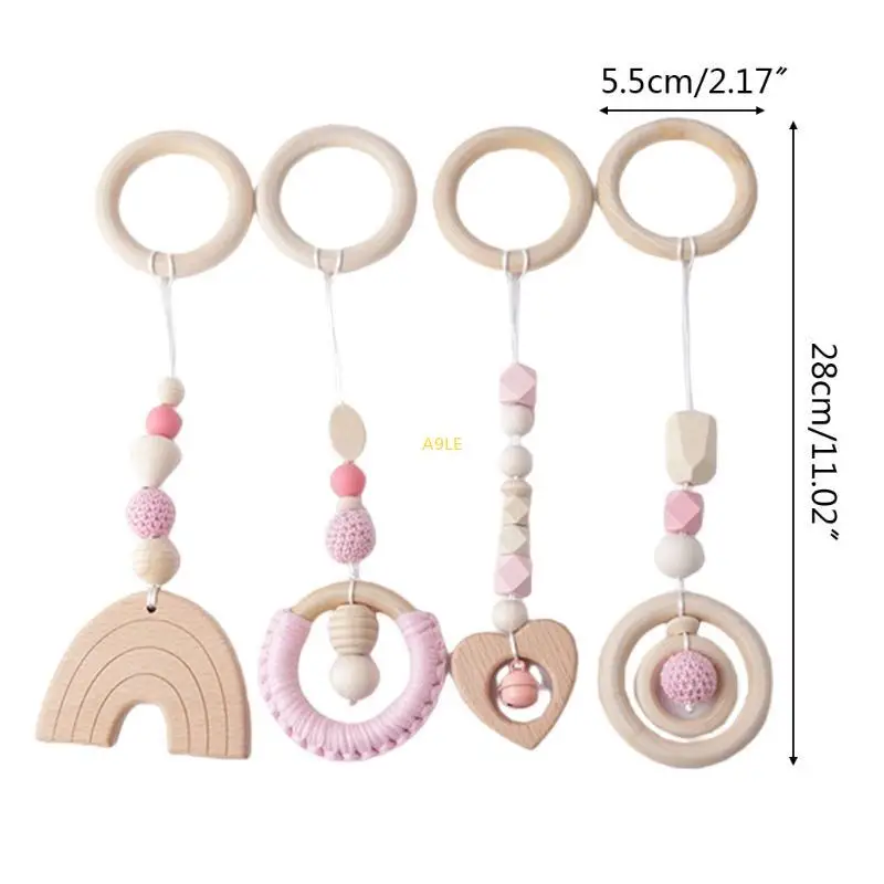 4pcs/مجموعة خشبية الزان الطبيعية Teether Newborn Baby Toy Toy Boy Boy Boy