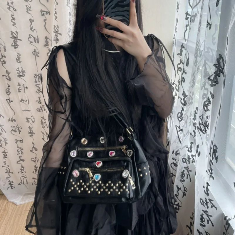 Original Handmade Versatile Fashion Personality Small Square Bag Women'S Bag Diamond Nail Bead Crossbody Bag Shoulder Bag