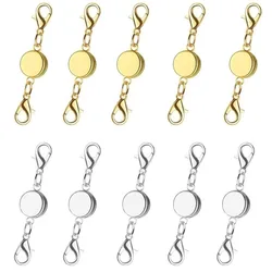 Locking Magnetic Jewelry Clasp Round Necklace Clasp Closures Bracelet Extender for Jewelry Making (Golden, Silvery)