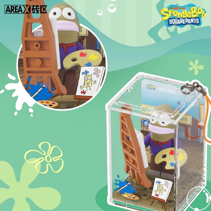 AREAX SpongeBob SquarePants Bouwstenen Bikini Bottom's Day Series Draagbaar Gemonteerd Speelgoed Hangers Sleutelhanger Decoratie Cadeau
