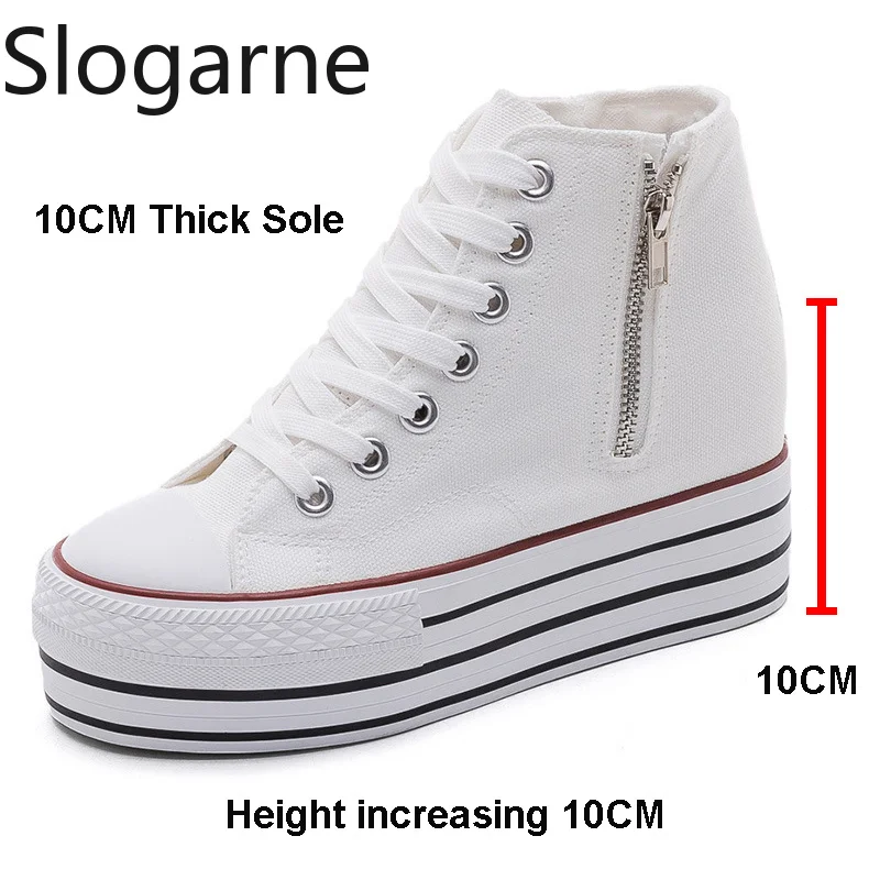 

Women 10CM Platform Short Boots Ladies Inner Height Increasing 10CM Canvas Shoes 2026 New Zipper Casual Shoes Ankle Canvas Boots