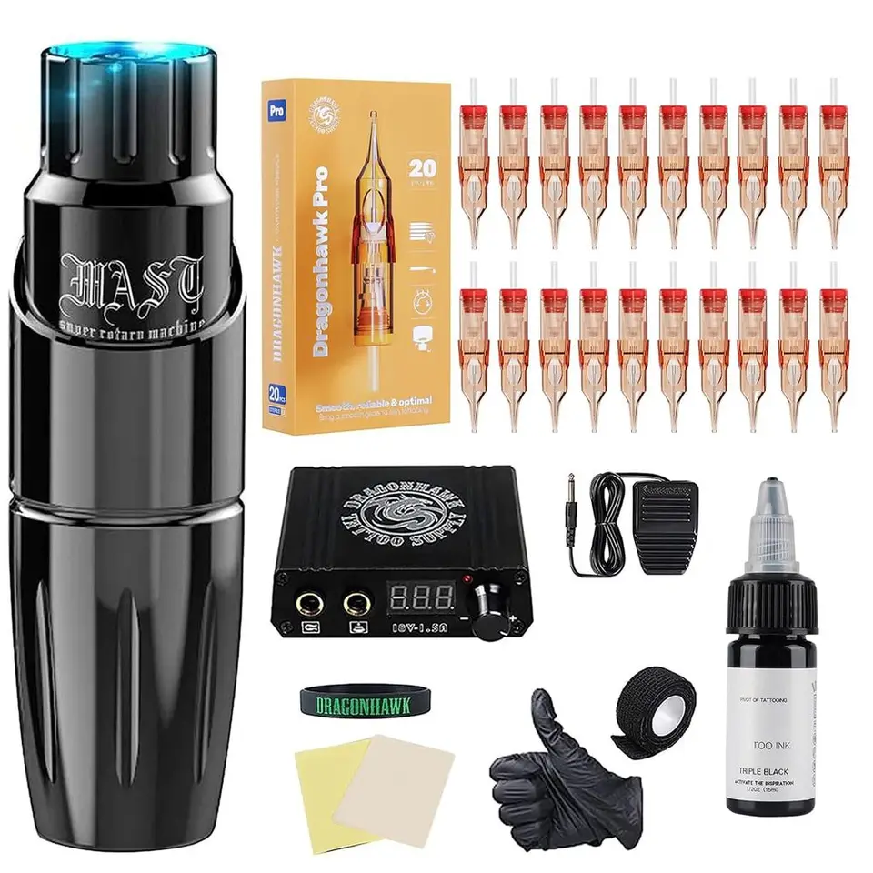 Professional Rotary Tattoo Pen Kit with Cartridges