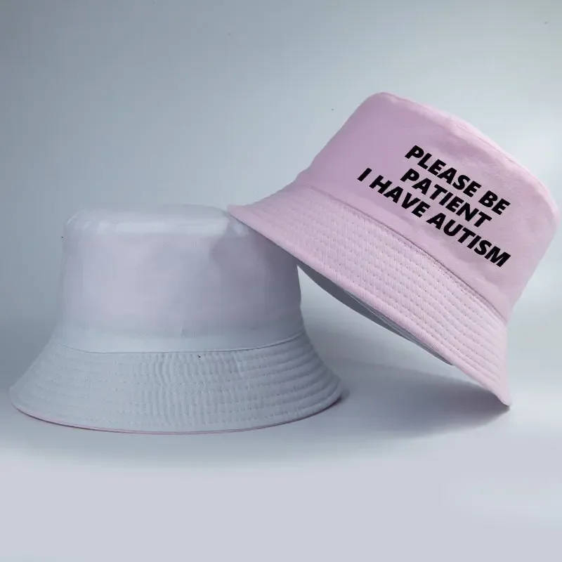 Printed Please Be Patient I Have Autism Bucket Hat Men's Women's Fisherman Hat for Boy Girl Summer Outdoor Activities Panama Cap