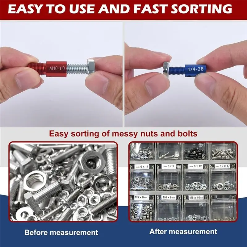 AEE6-فحص خيط الجوز والمسمار - 26 قطعة (14 بوصة و12 متري) مجموعة قياس تحديد المسمار