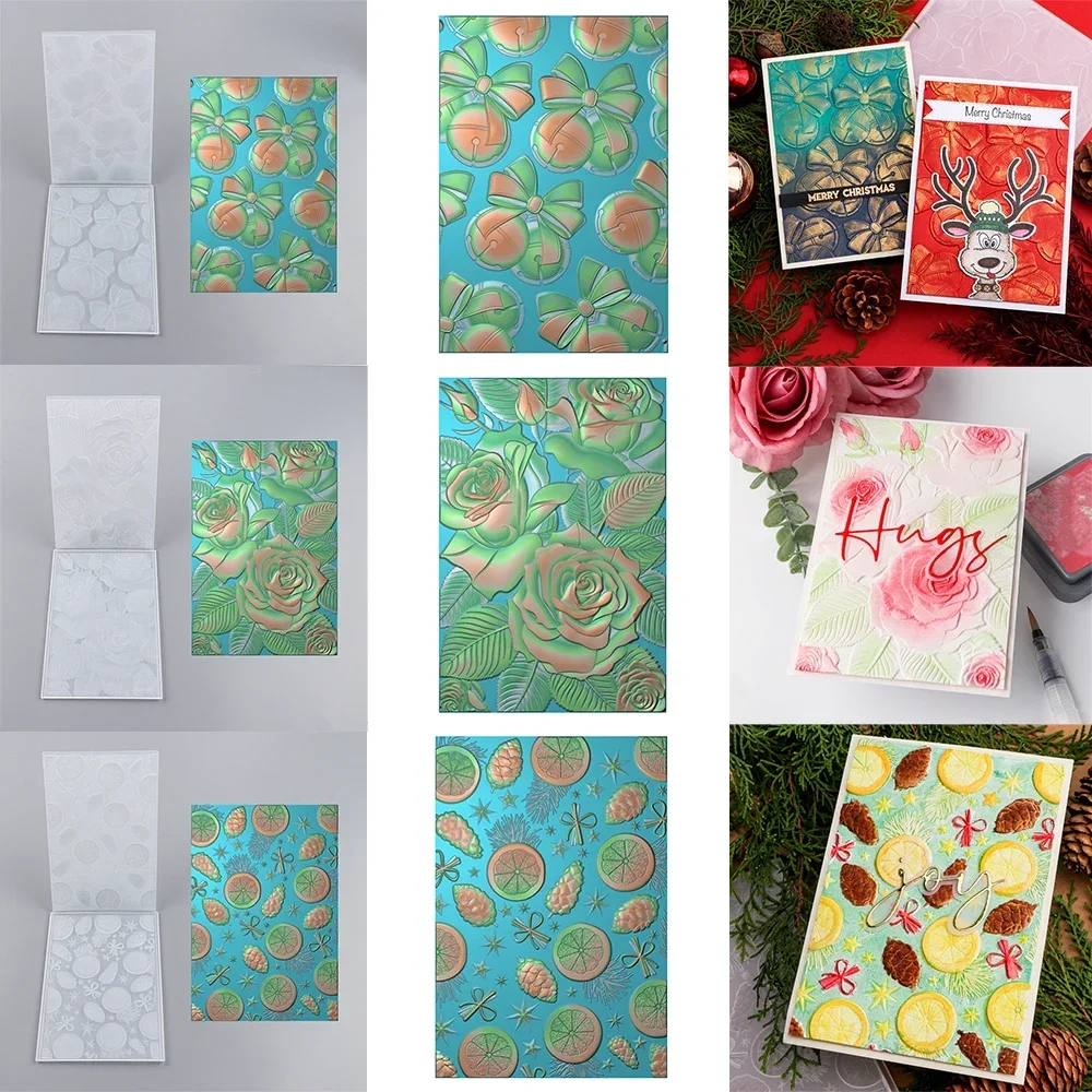 

English Roses Cinnamon Sticks and Oranges 3D Embossing Folder for DIY Christmas Scrapbooking Adding Texture Paper Crafts Stencil