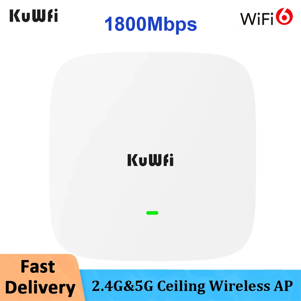 KuWFi WiFi techo inalámbrico AP WIFI 6 1800Mbps inalámbrico 5,8G y 2,4G WIFI Router AP Amplie 48V punto de acceso POE techo AP 250M