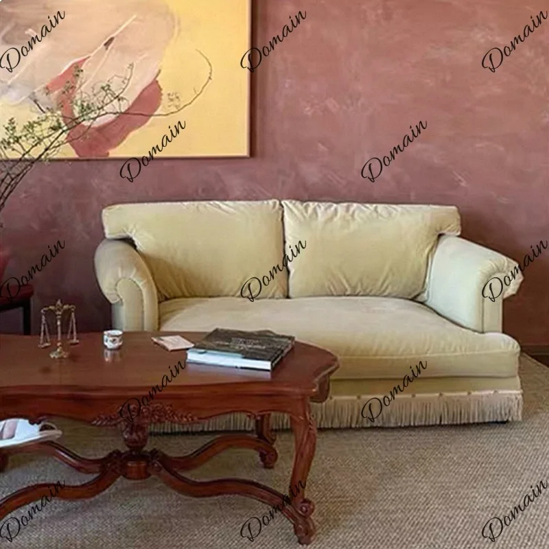 81 N French cloud straight row fabric velvet double sofa yellow and white down can be dismantled and washed package feeling