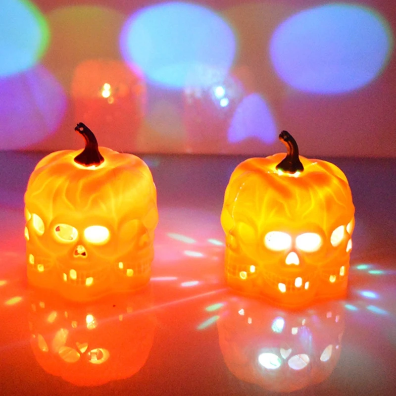 Skeleton Head Pumpkins Night Light Multi-side Pumpkin Lights Jack O Lantern Halloween Decorations for Home Party KTV Bar