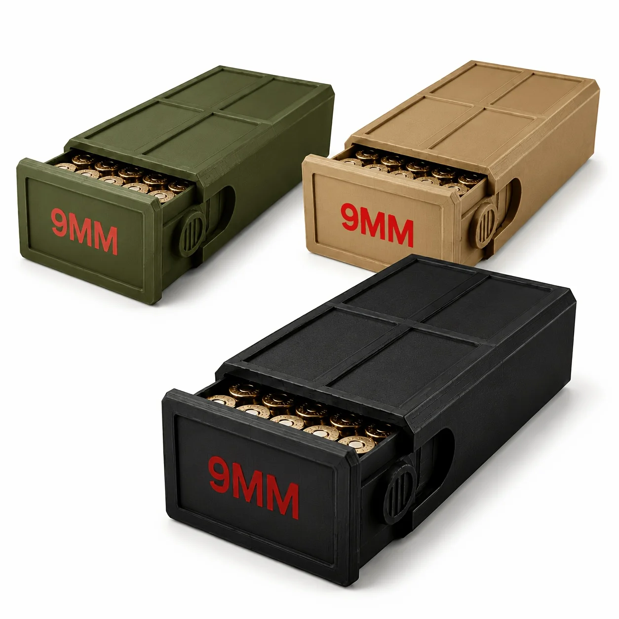 9Mm Retractable Ammo Storage Box 3D Printed Desktop Bullet Organizer Shooting Range Storage Non-Slip Case Outdoor Tactical Gear