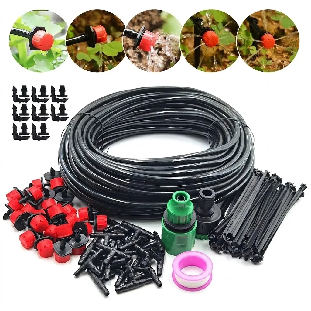 Automatic Drip Irrigation Kit 10-30M Easy Install 1/4 Inch Garden Watering System With Nozzles For Farmland Greenhouse Flowers