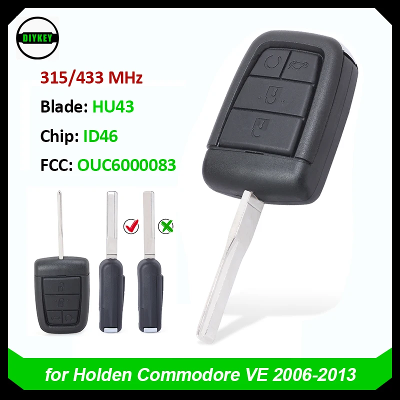 

DIYKEY 4+1 5 Button for Holden Commodore VE 2006-2013 Smart Remote Key 315MHz/433MHz ID46 Chip - OUC6000083 Uncut HU43 Blade