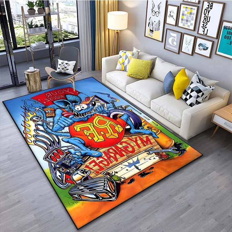 15 Size Rat Fink Art Pattern Carpet for Living Room, Bedroom, Kitchen, Bathroom, Foot Mat, Cloakroom Mats Home Carpet Rug Decor