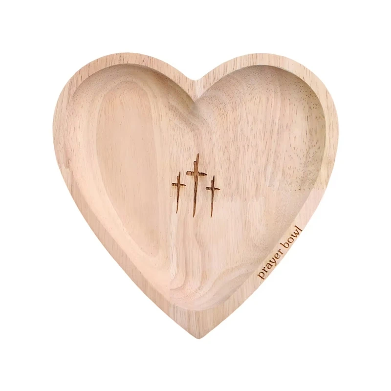 Heart Prayer Bowl Wooden Wood Dough Bowl Prayer Heart Blessing Bowl Religious Christmas Christian Gifts for Women Men-ABHG