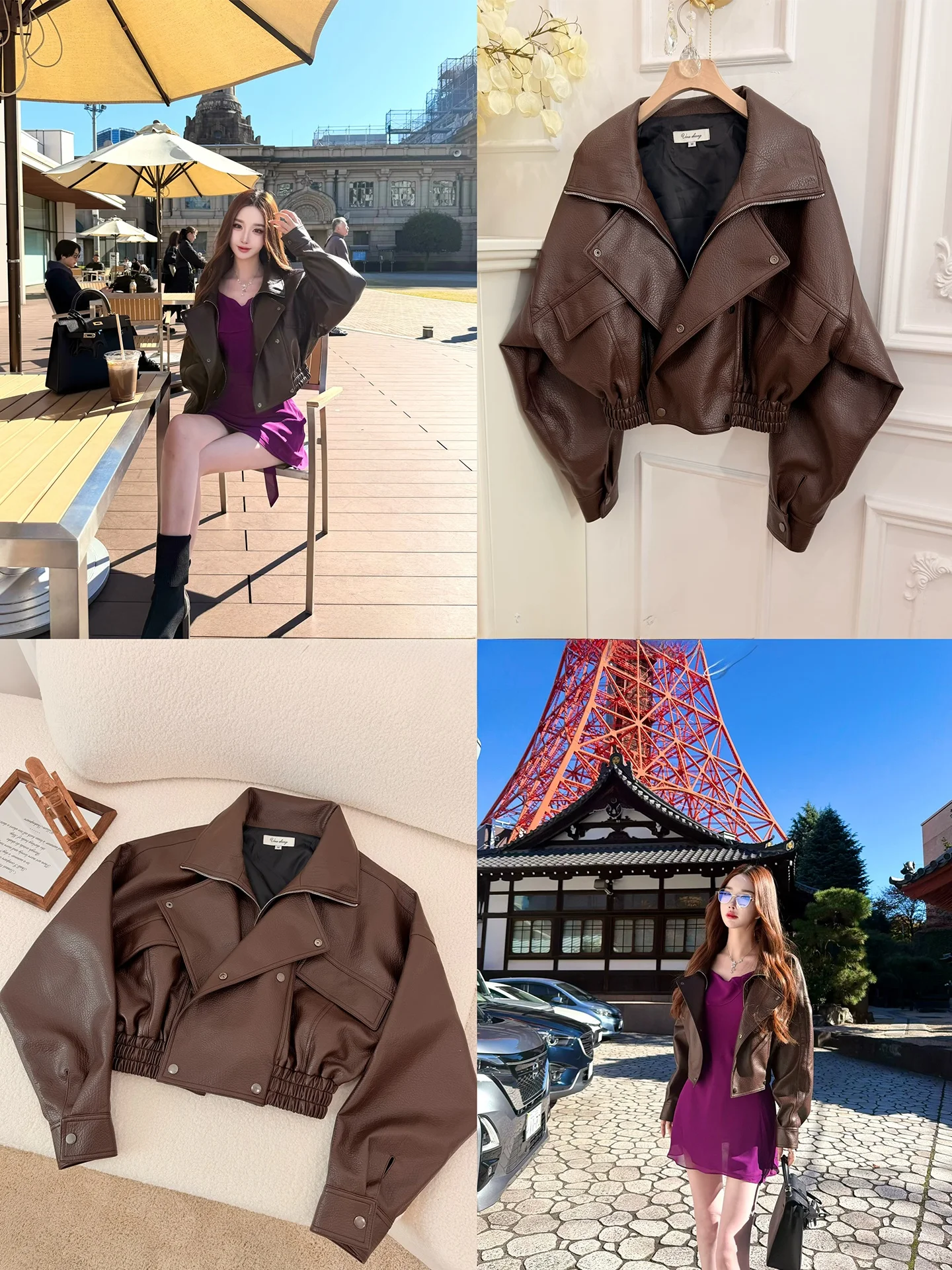 ort PU Leather Jaet Women's Spring Autumn Versatile Casual Sle No Fur Collar Synthetic Fabric Warmth Bright Surface