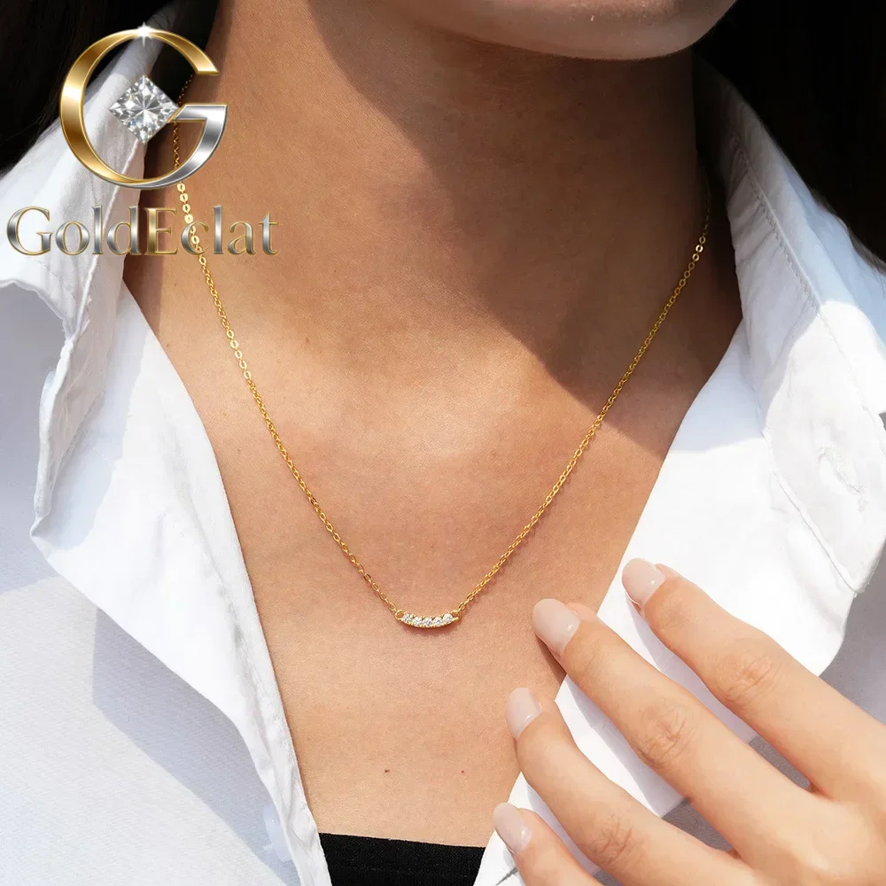 

GoldEclat Luxury 100% Real 18k Gold Smile Pendant Lady Moissanite Necklace