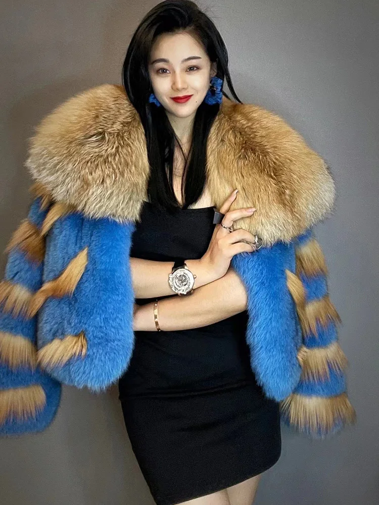 

2024 Hot Sales Imported whole Winter Women Warm Coat Natural Red Fox Fur Short Coat Large Fox Fur Collar Fashion Jacket