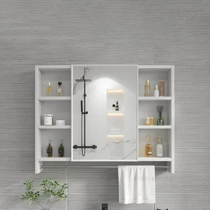 

Italian Aluminum Alloy Smart Bathroom Mirror Cabinets Luxury Home Furniture Locker Wall-mounted Makeup Mirror with Storage Shelf
